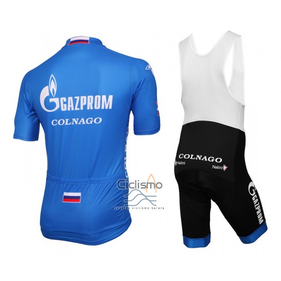 Gazprom Rusvelo Colnago Ropa Ciclismo Culotte Corto 2016 Hombre Mangas Cortas Azul y Blanco